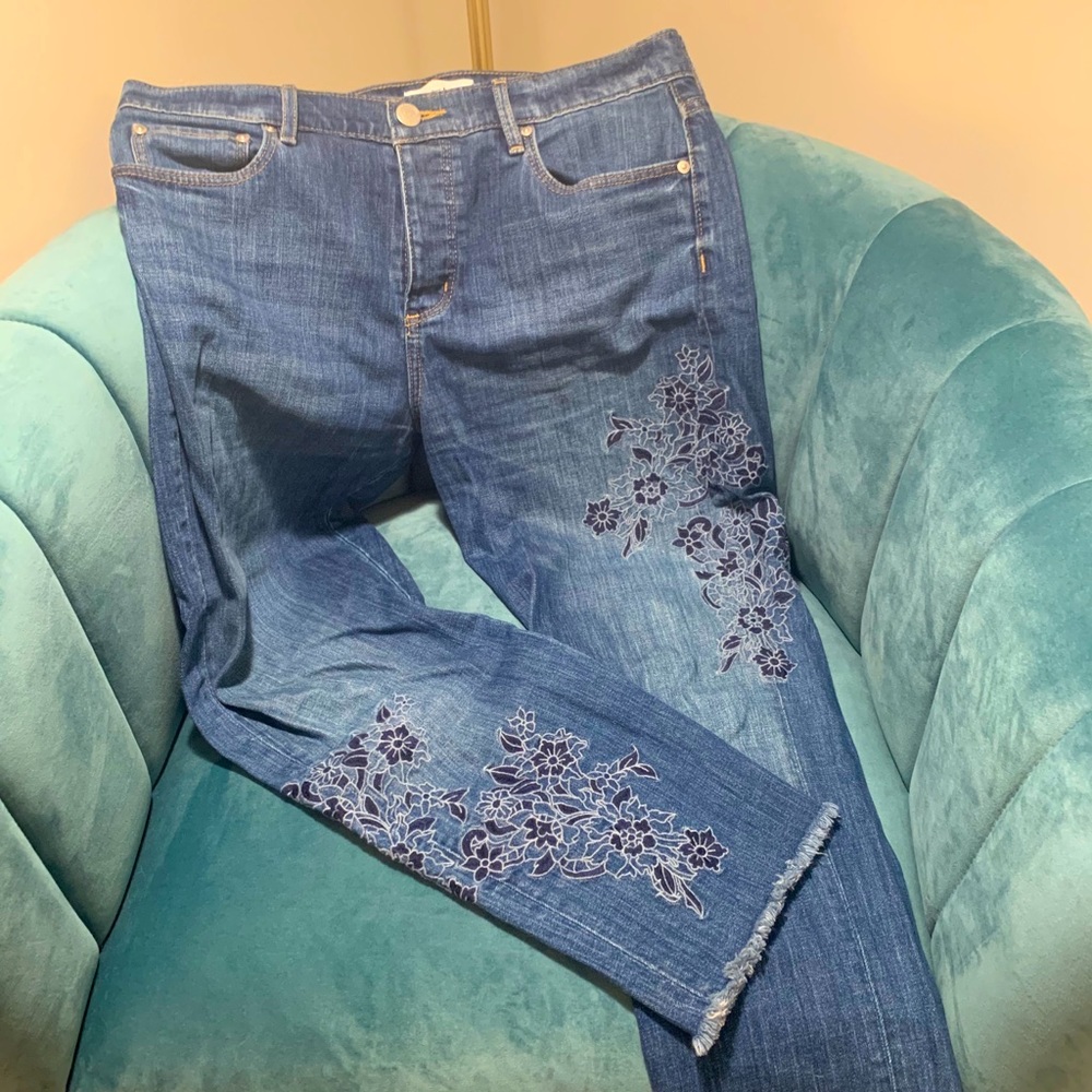 LOFT Embroidered Boyfriend Cut Jeans